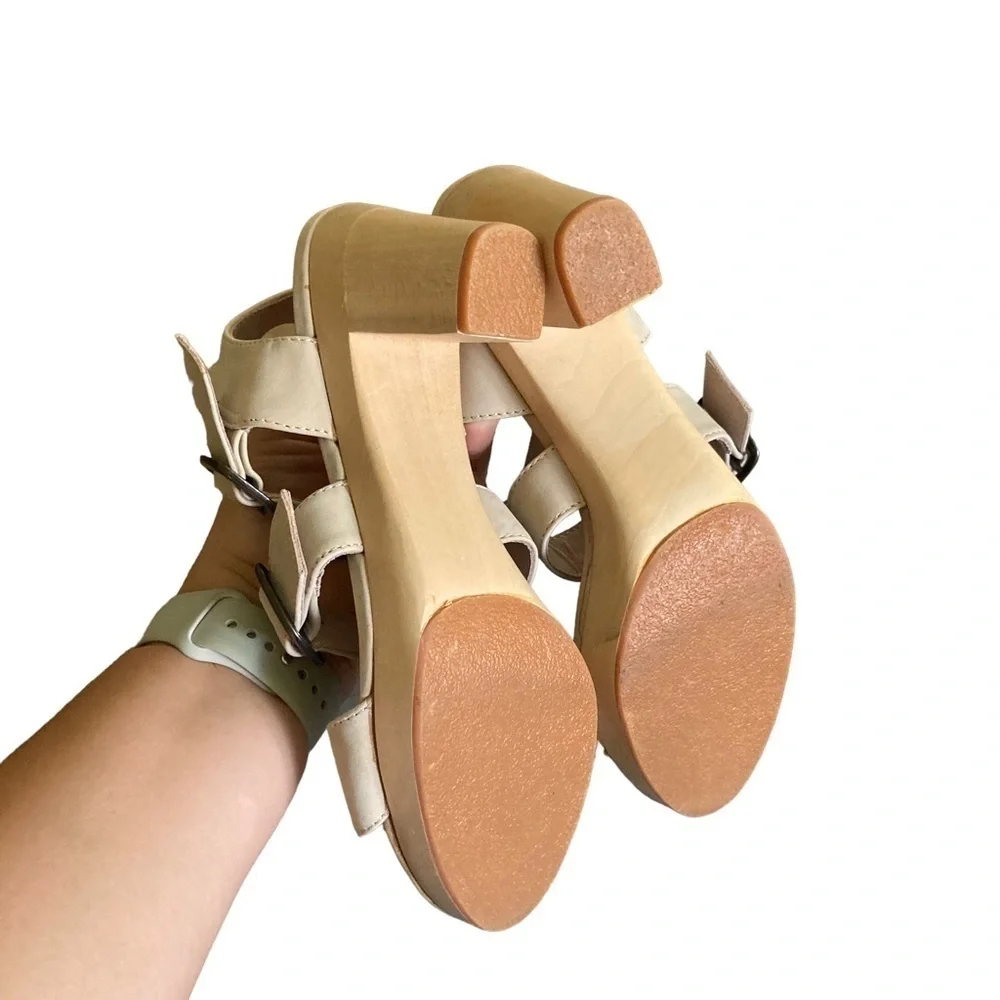 J.Jill Stone Leather Double Buckle Block Heel Sandals Women's Size 6.5